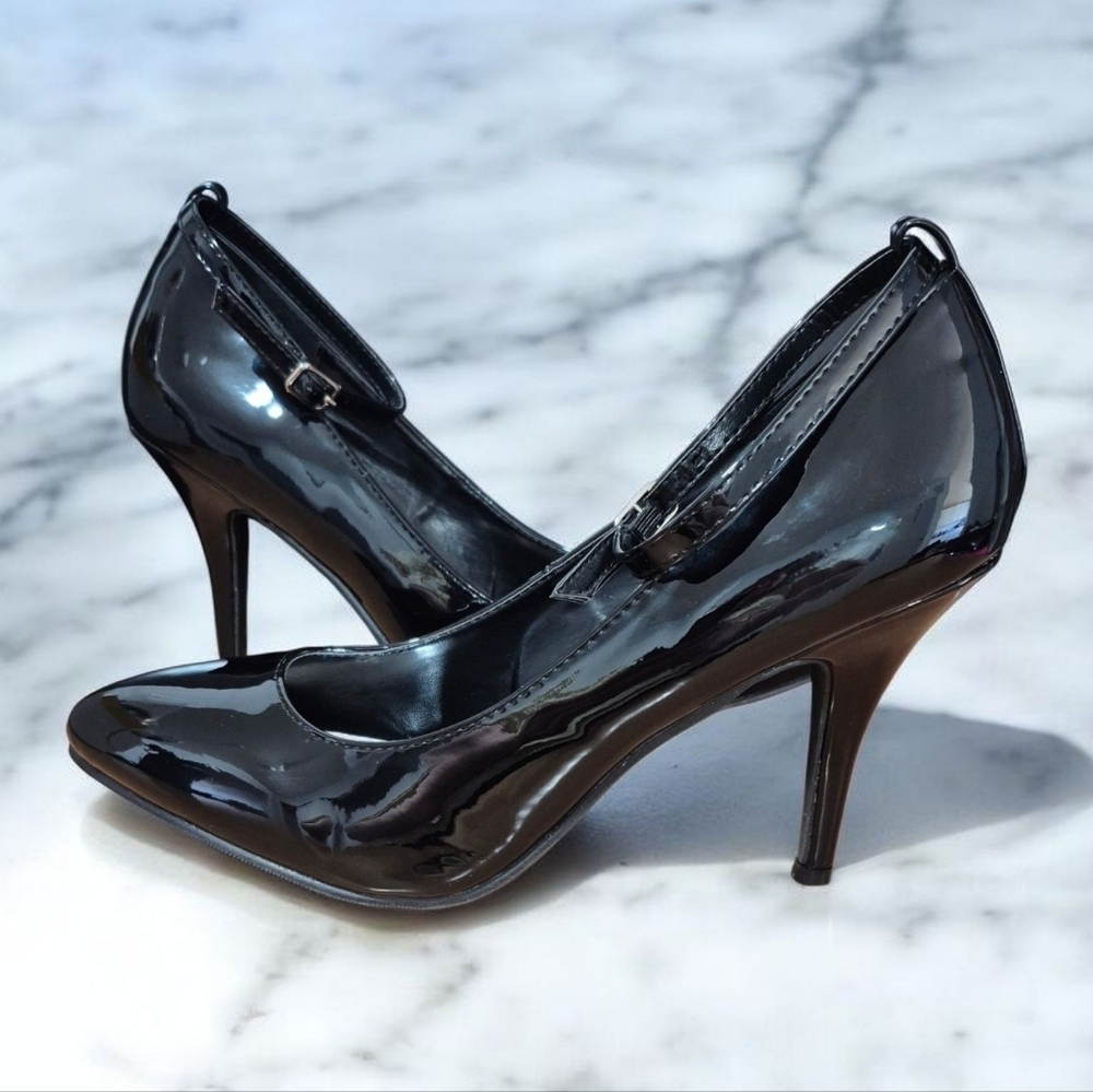Elle Patent Leather Black Ankle Strap 4" Heels BNIB Size 11